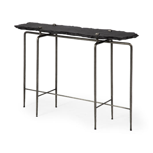 Black Slate Console Table With Iron Base By Homeroots