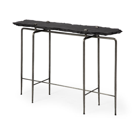 Black Slate Console Table With Iron Base By Homeroots | Console Tables | Modishstore