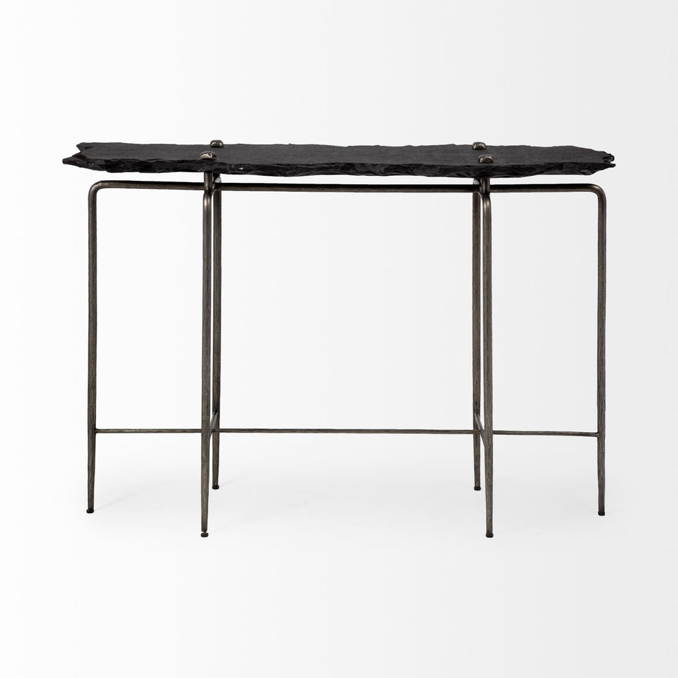 Black Slate Console Table With Iron Base By Homeroots | Console Tables | Modishstore - 2