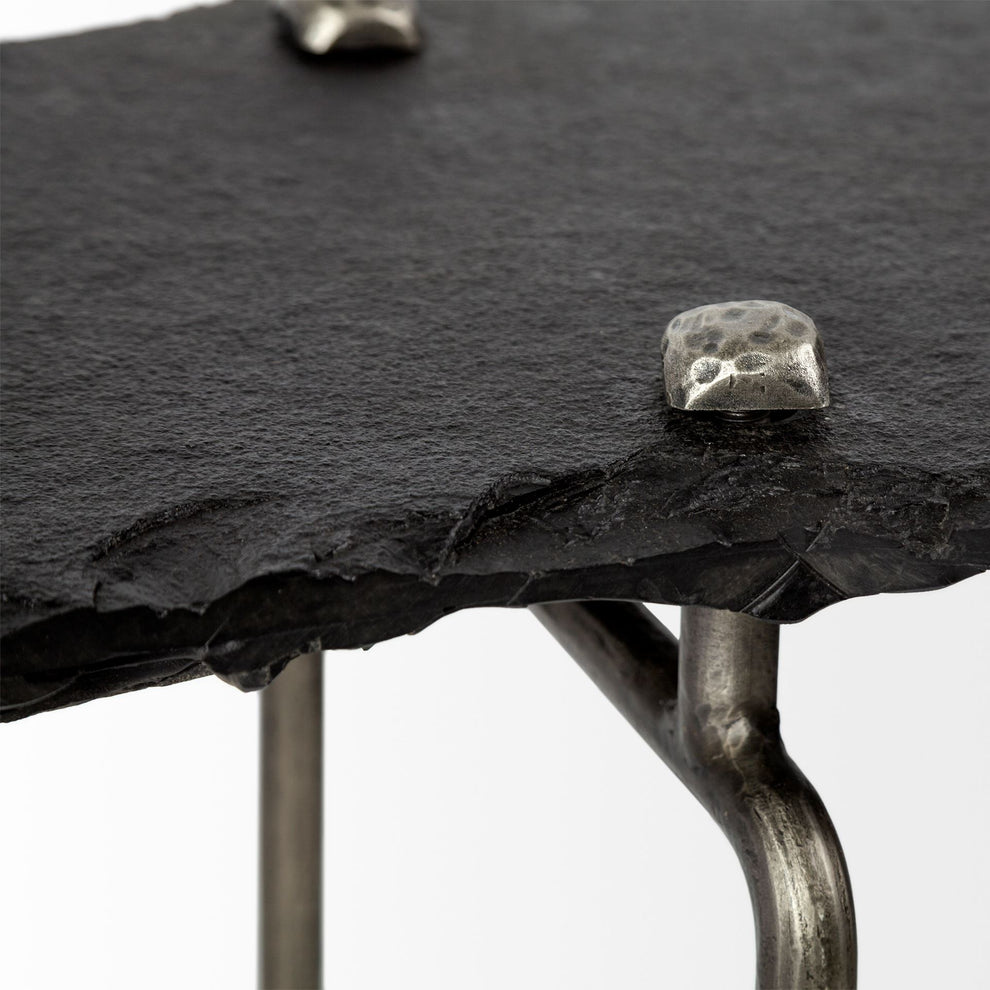 Black Slate Console Table With Iron Base By Homeroots | Console Tables | Modishstore - 3