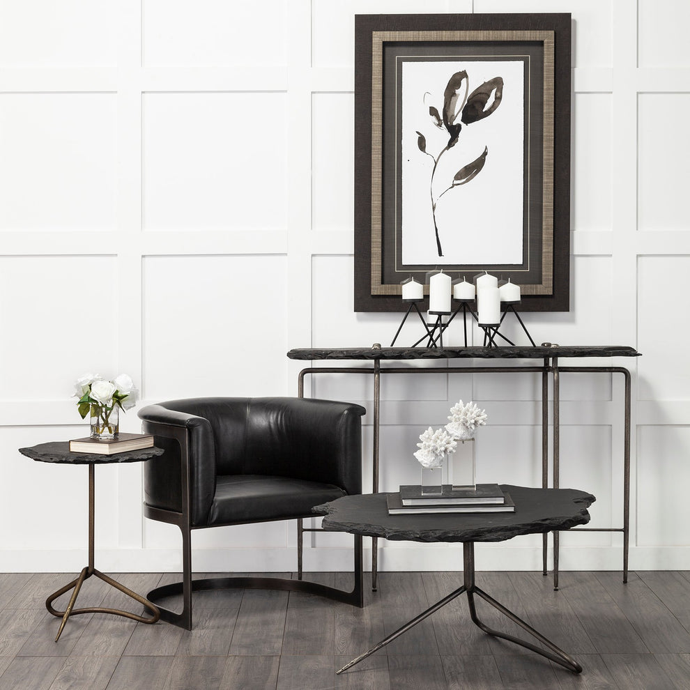 Black Slate Console Table With Iron Base By Homeroots | Console Tables | Modishstore - 4