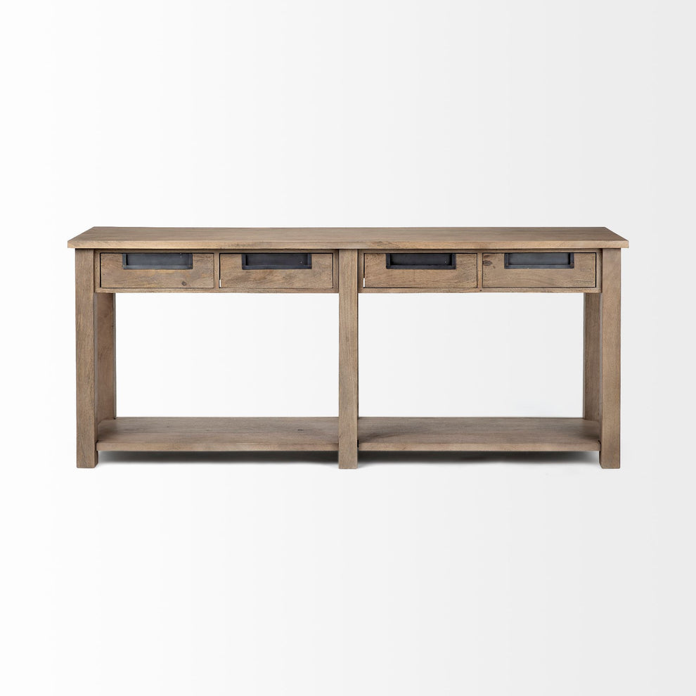 Light Brown Mango Wood Finish Console Table With 4 Drawers By Homeroots | Console Tables | Modishstore - 2