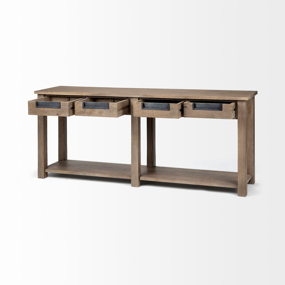 Light Brown Mango Wood Finish Console Table With 4 Drawers By Homeroots | Console Tables | Modishstore - 5