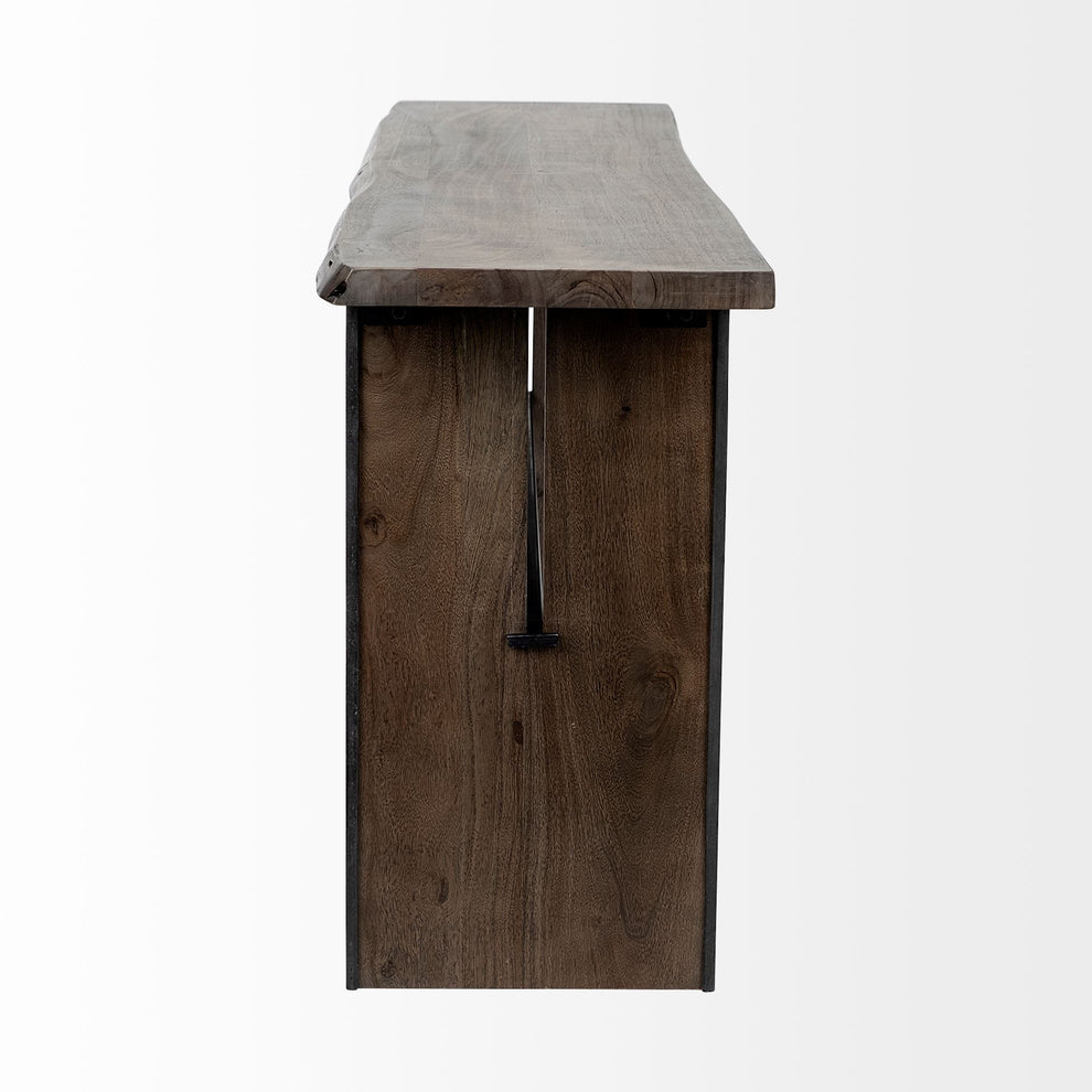 Rectangular Medium Brown Live Edge Mango Wood Console Table With Plank Like Legs By Homeroots | Console Tables | Modishstore - 4
