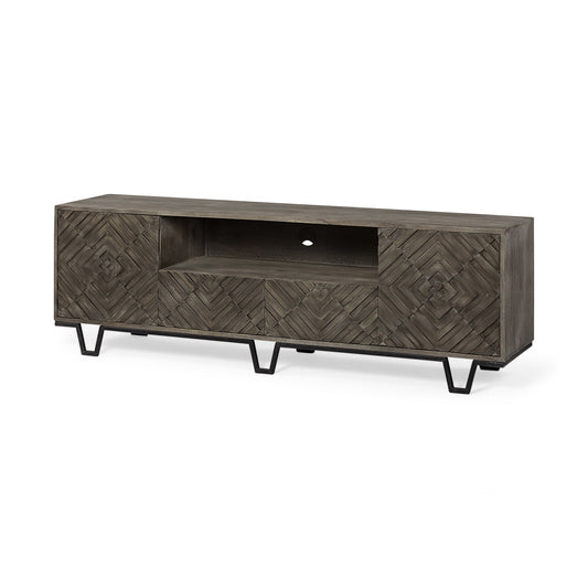 Medium Brown Wood TV Stand Media Console With 4 doors And Small Media Shelf By Homeroots