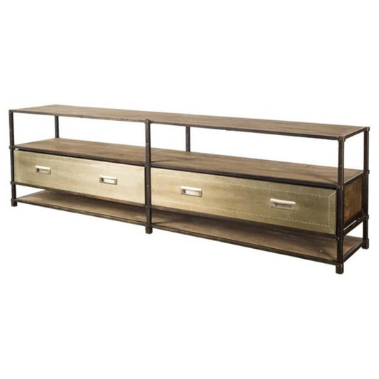 Horizontal Medium Brown Hardwood TV Stand Media Console With 2 Storage By Homeroots