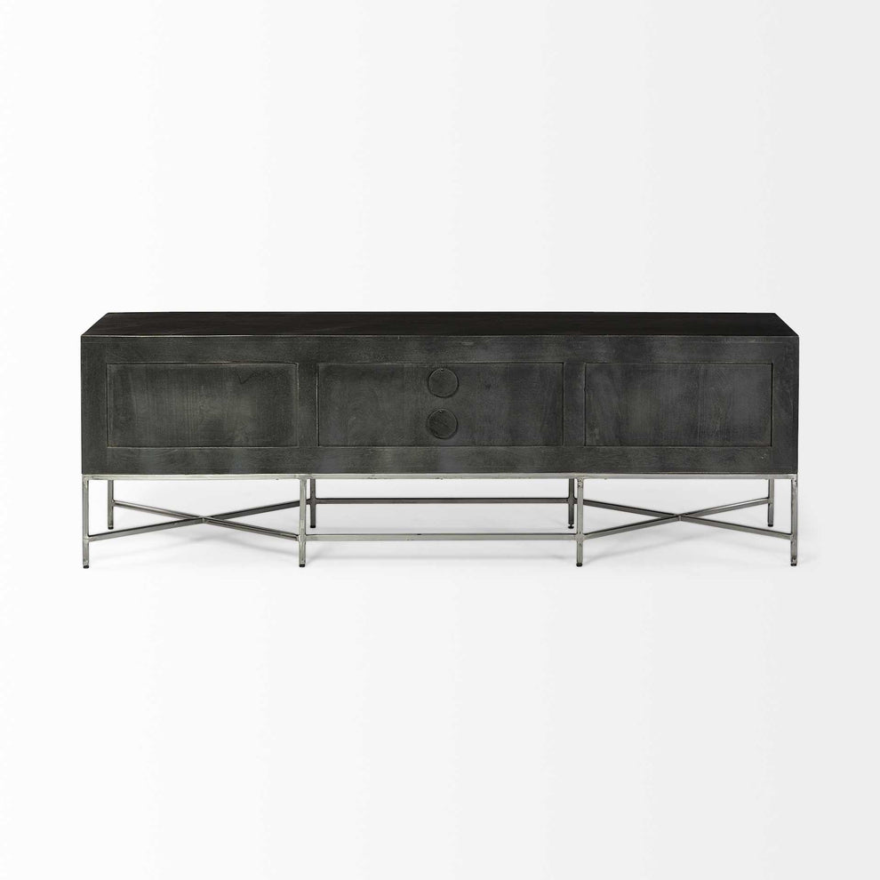 Dark Brown Solid Mango Wood Finish TV Stand Media Console With 2 Doors And 2 Open Shelves By Homeroots | Console Tables | Modishstore - 4