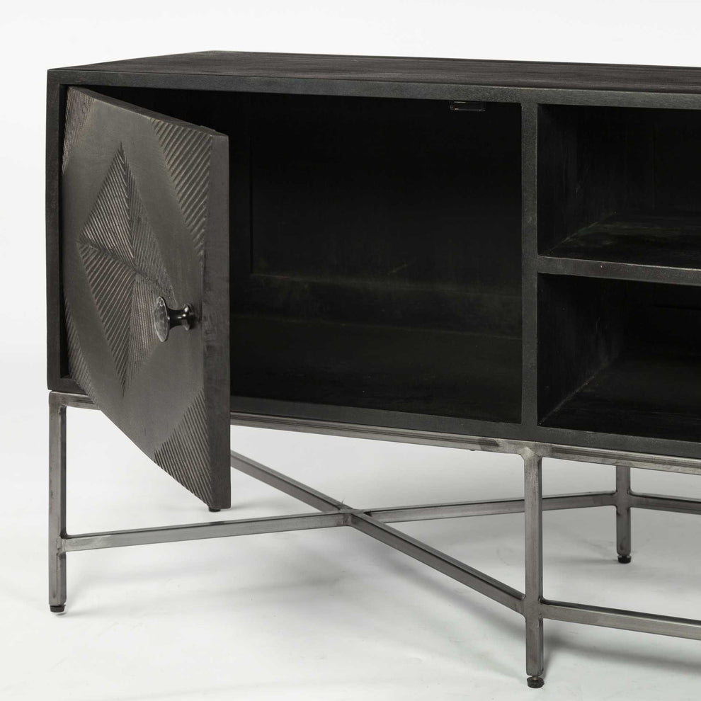 Dark Brown Solid Mango Wood Finish TV Stand Media Console With 2 Doors And 2 Open Shelves By Homeroots | Console Tables | Modishstore - 6