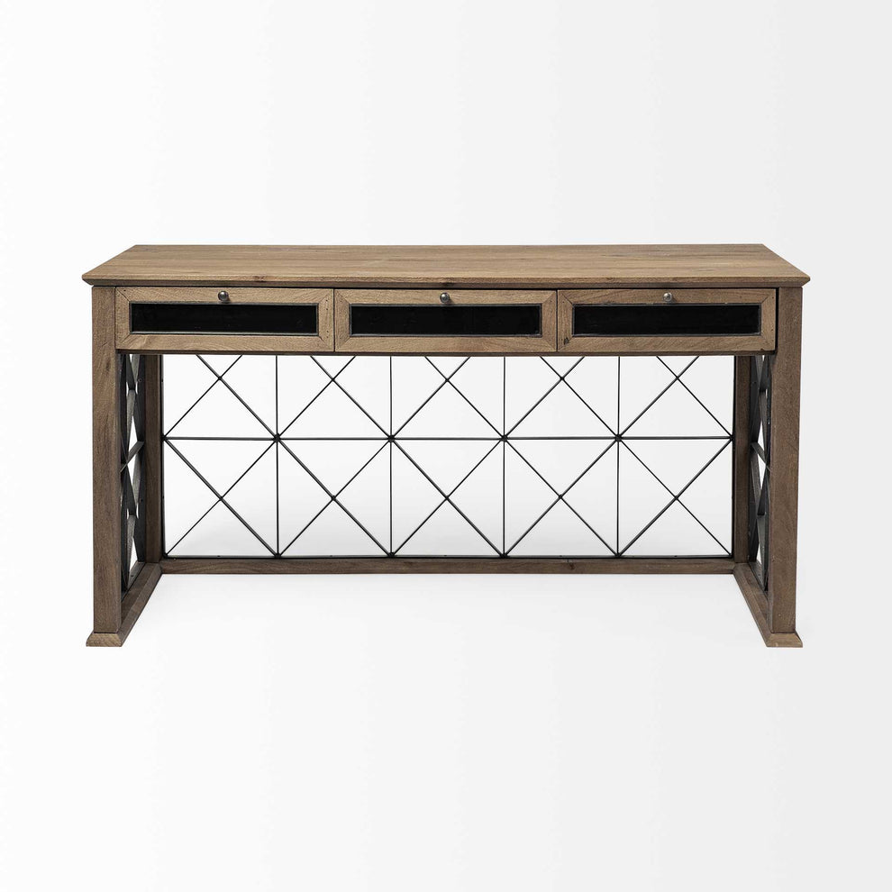 Light Brown TV Stand Media Console With 3 Glass Lined Drawers By Homeroots | TV Stands | Modishstore - 2