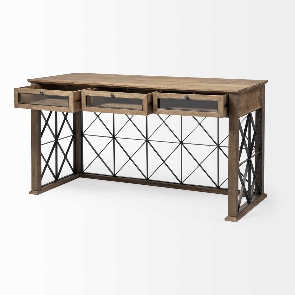 Light Brown TV Stand Media Console With 3 Glass Lined Drawers By Homeroots | TV Stands | Modishstore - 5