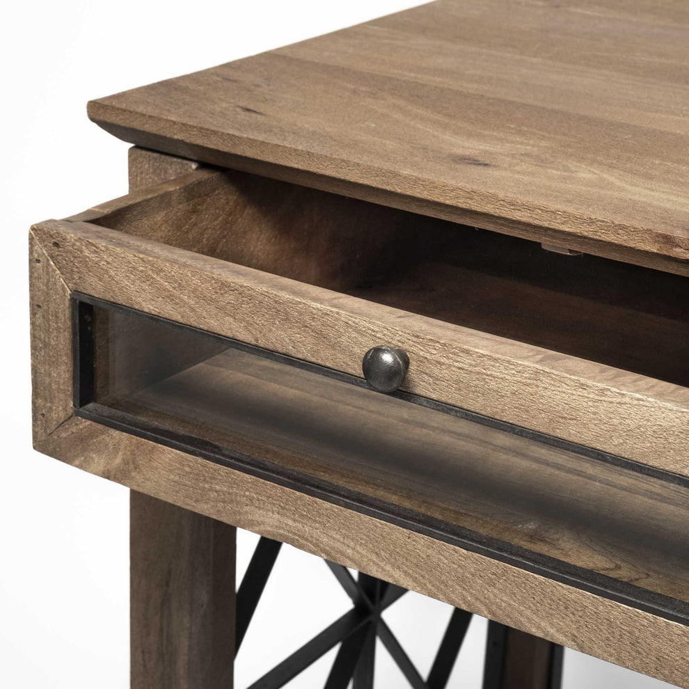 Light Brown TV Stand Media Console With 3 Glass Lined Drawers By Homeroots | TV Stands | Modishstore - 6
