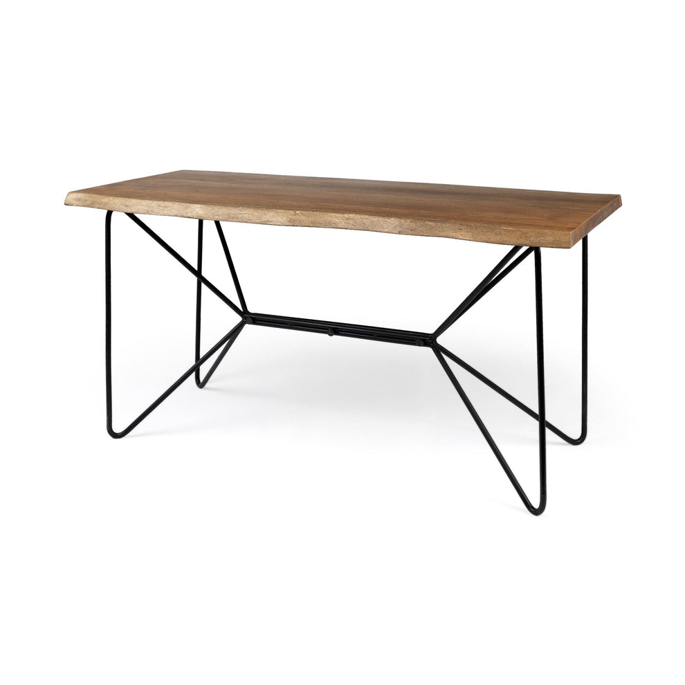 Medium Brown Live Edge Acacia Wood Finish Office Desk With Black Matte Butterfly Wing Shaped Base By Homeroots | Desks | Modishstore - 2