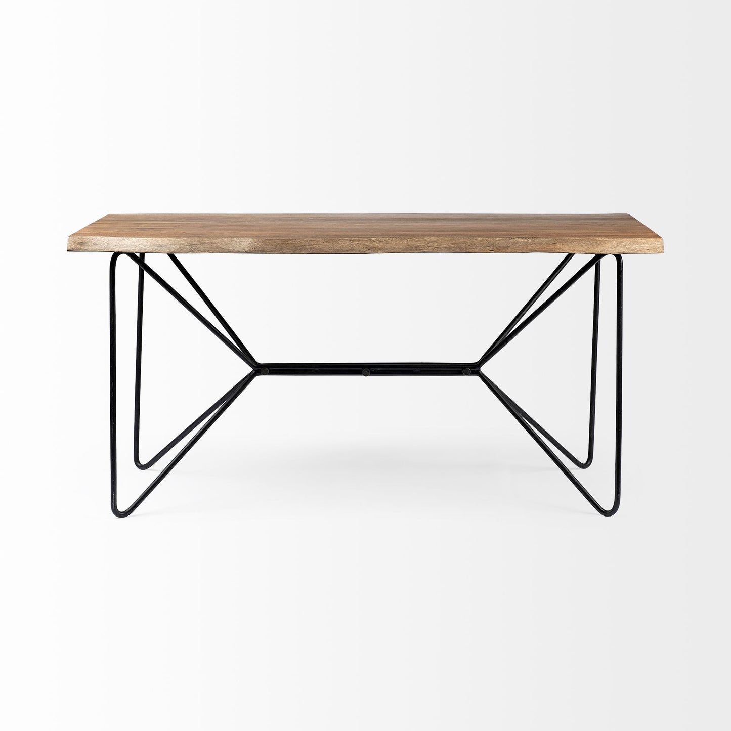 Medium Brown Live Edge Acacia Wood Finish Office Desk With Black Matte Butterfly Wing Shaped Base By Homeroots | Desks | Modishstore - 3