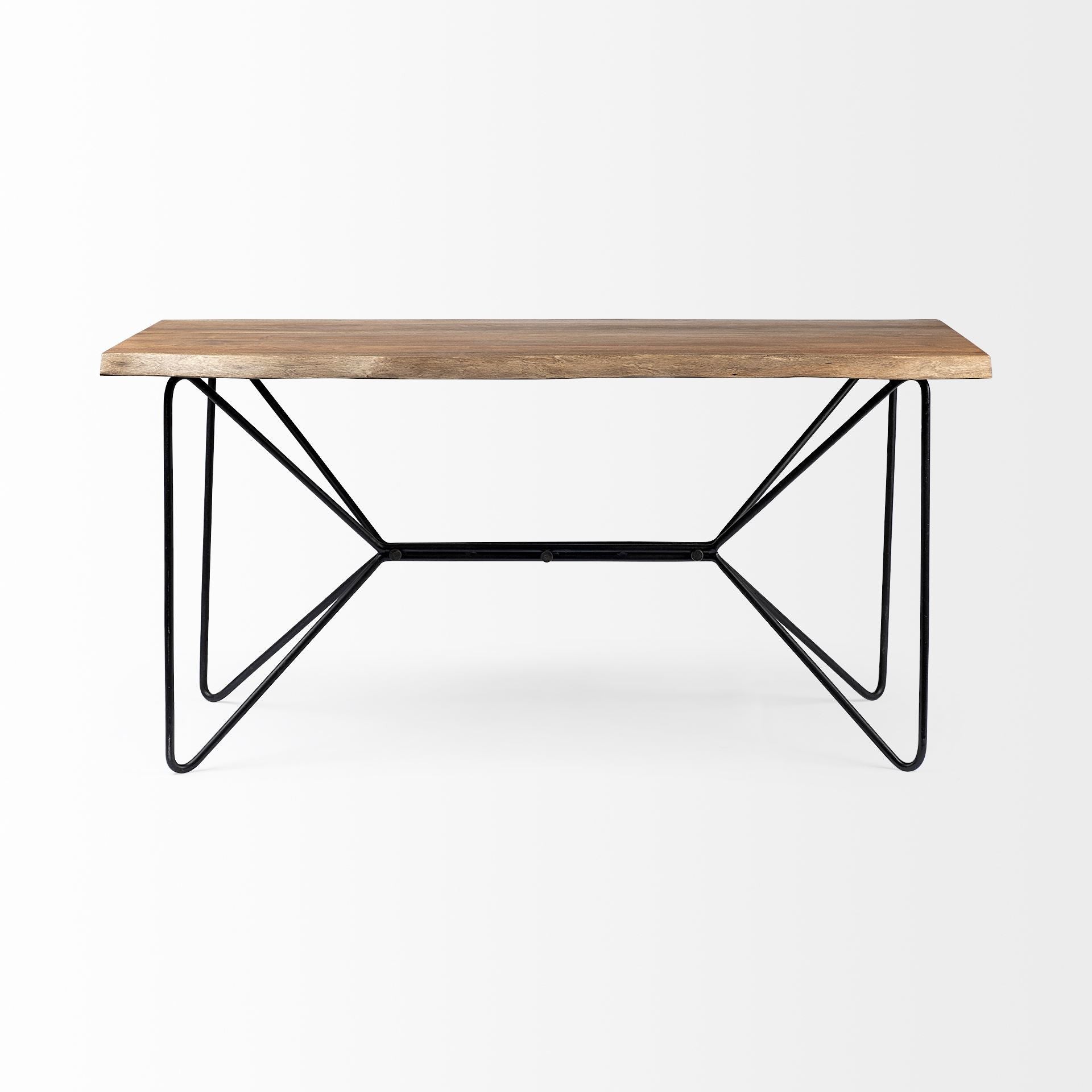 Medium Brown Live Edge Acacia Wood Finish Office Desk With Black Matte Butterfly Wing Shaped Base By Homeroots | Desks | Modishstore - 3