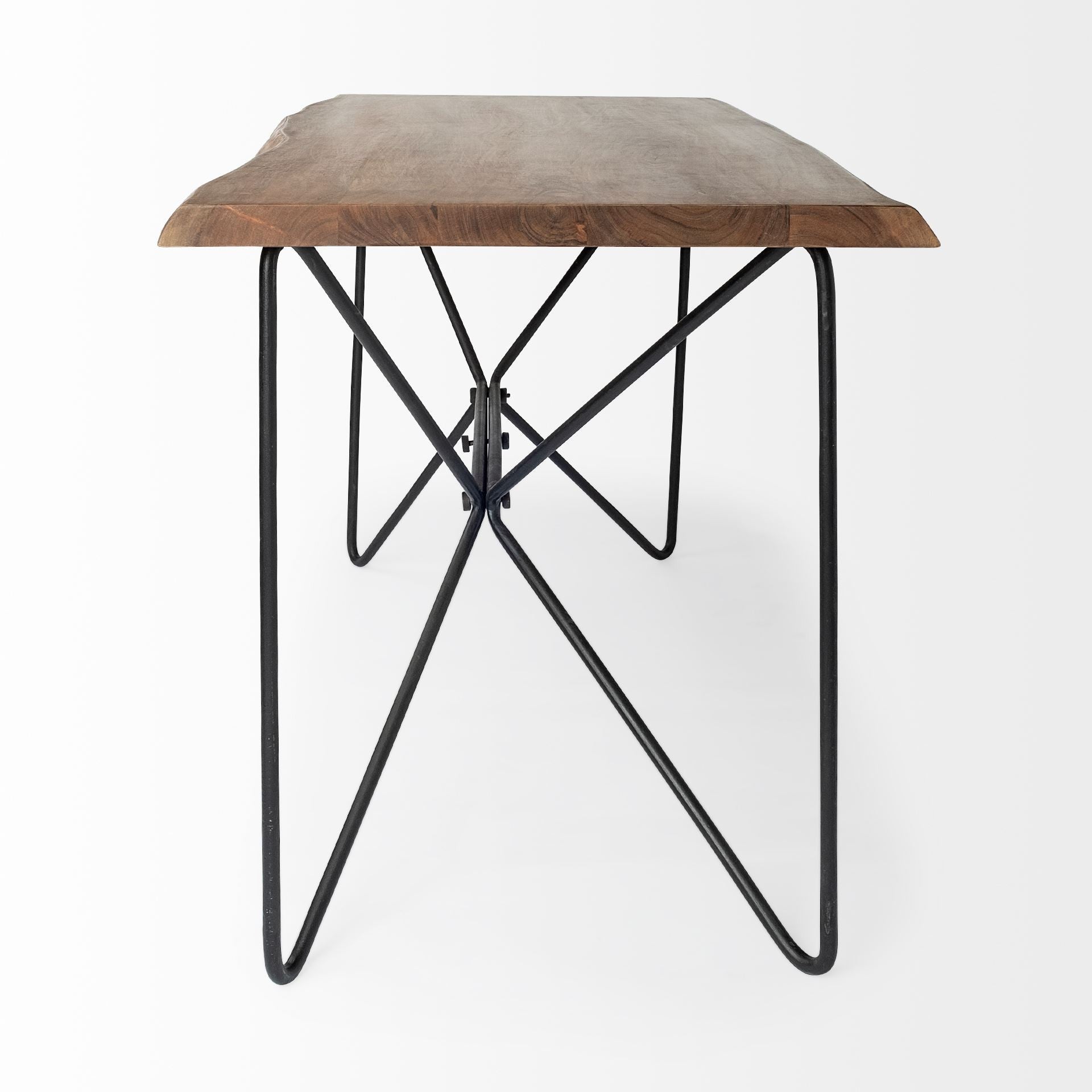 Medium Brown Live Edge Acacia Wood Finish Office Desk With Black Matte Butterfly Wing Shaped Base By Homeroots | Desks | Modishstore - 4