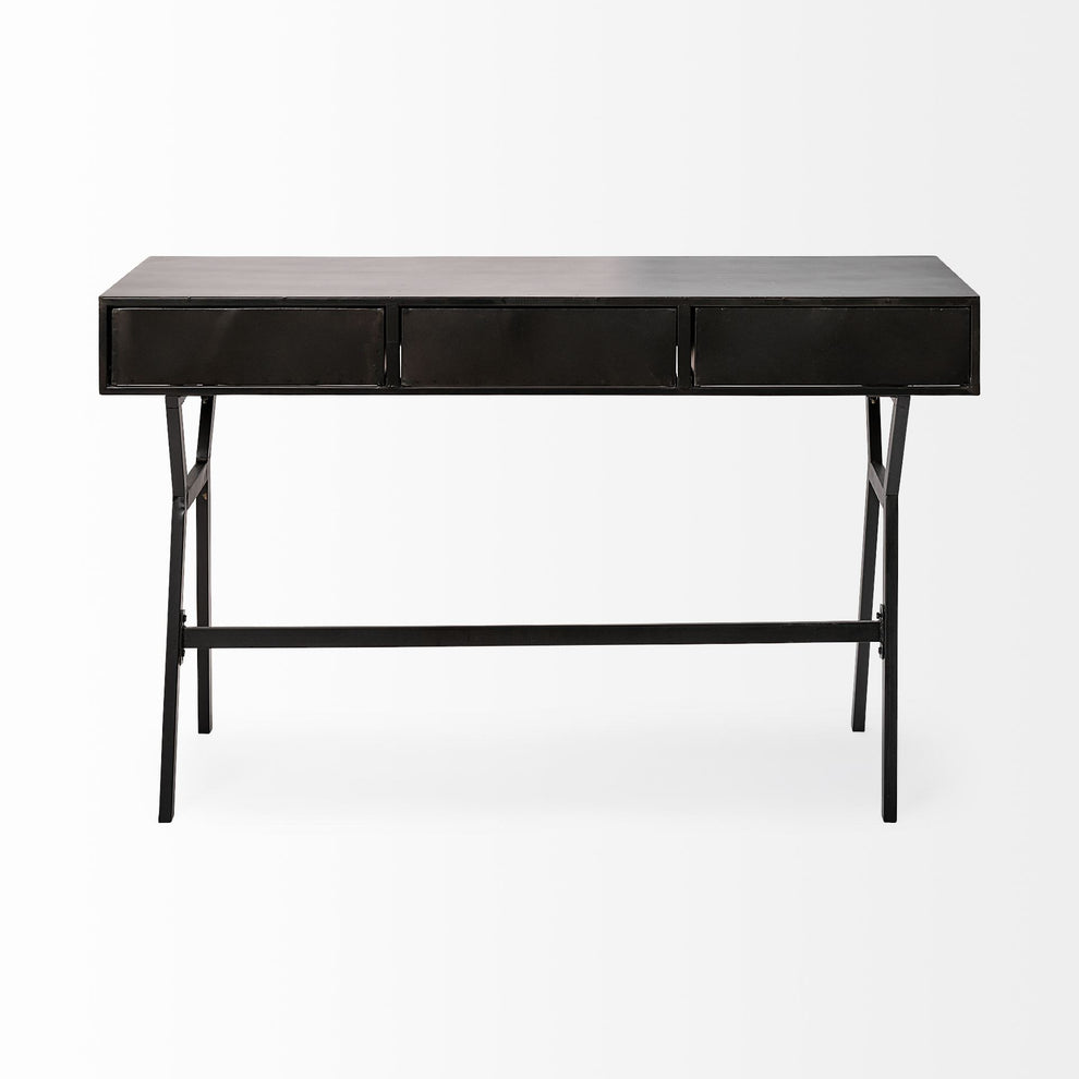 Black Metal Matte Finish Writing Desk With 3 Drawers By Homeroots | Desks | Modishstore - 4