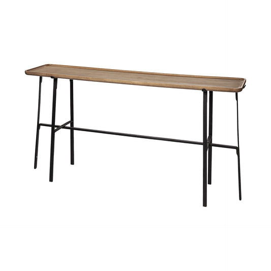 Rectangular Light Brown Raised Edge Mango Wood Finish Console Table With Black Metal Frame And Base By Homeroots | Console Tables | Modishstore