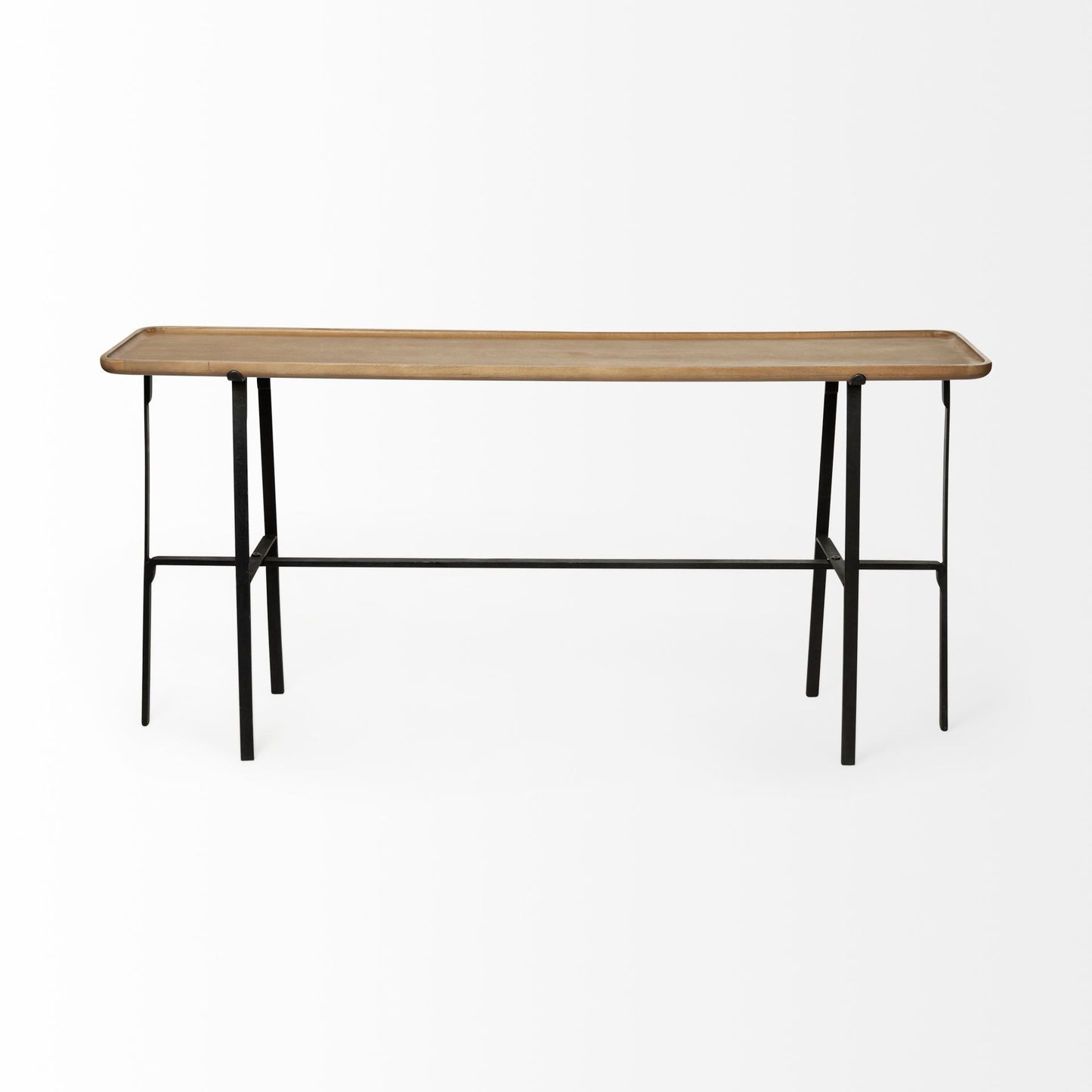 Rectangular Light Brown Raised Edge Mango Wood Finish Console Table With Black Metal Frame And Base By Homeroots