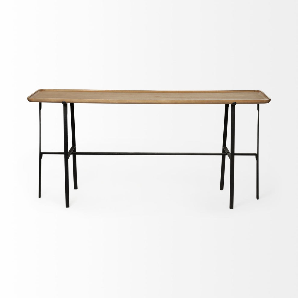 Rectangular Light Brown Raised Edge Mango Wood Finish Console Table With Black Metal Frame And Base By Homeroots | Console Tables | Modishstore - 2