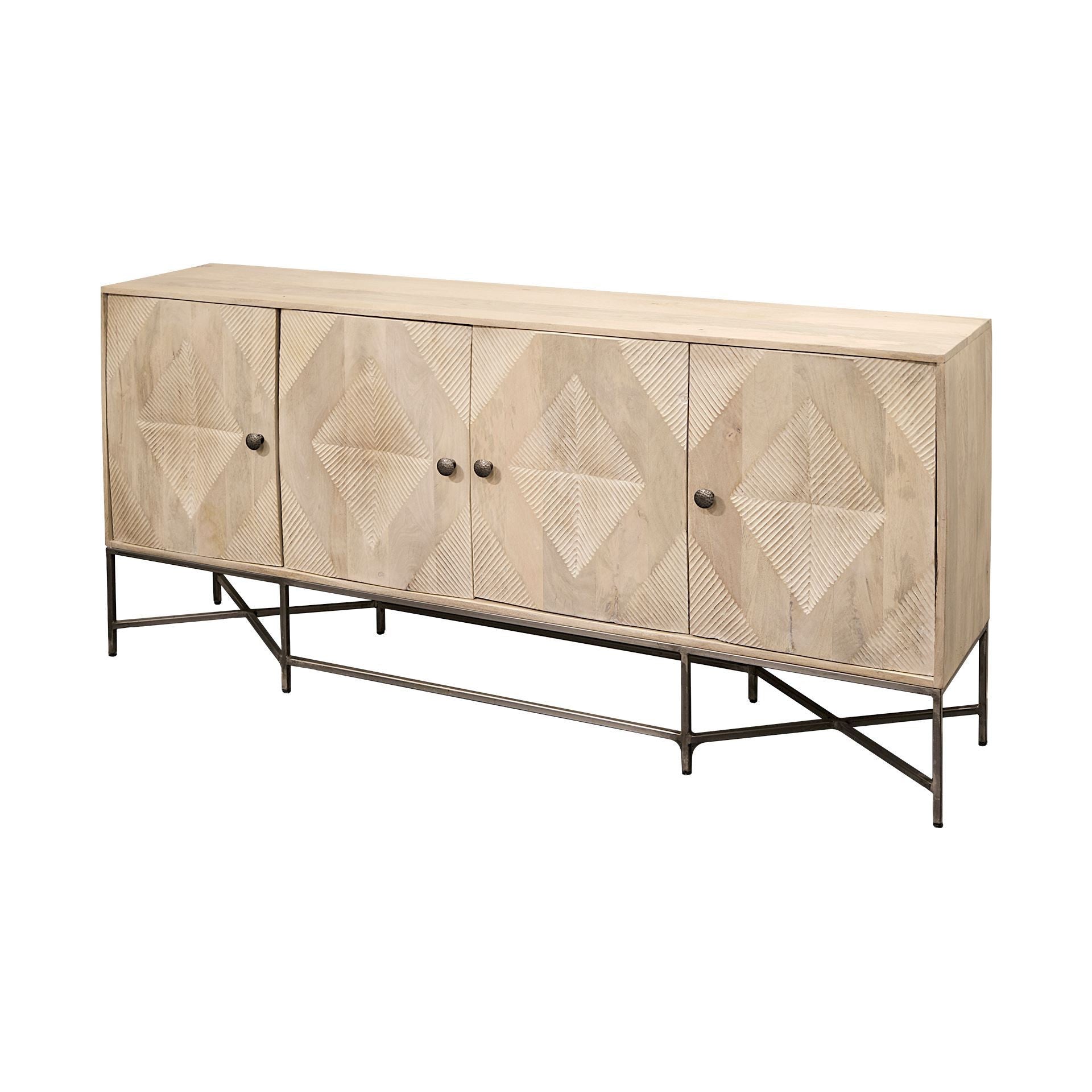 Light Brown Solid Mango Wood Sideboard With 4 Cabinet Doors By Homeroots | Cabinets | Modishstore