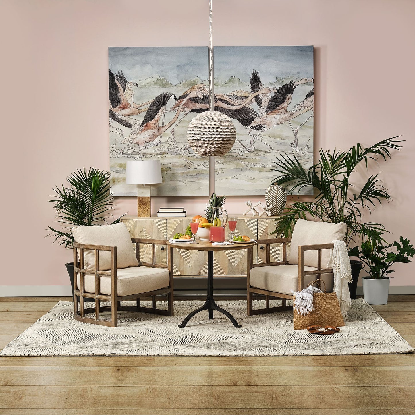 Light Brown Solid Mango Wood Sideboard With 4 Cabinet Doors By Homeroots | Cabinets | Modishstore - 2