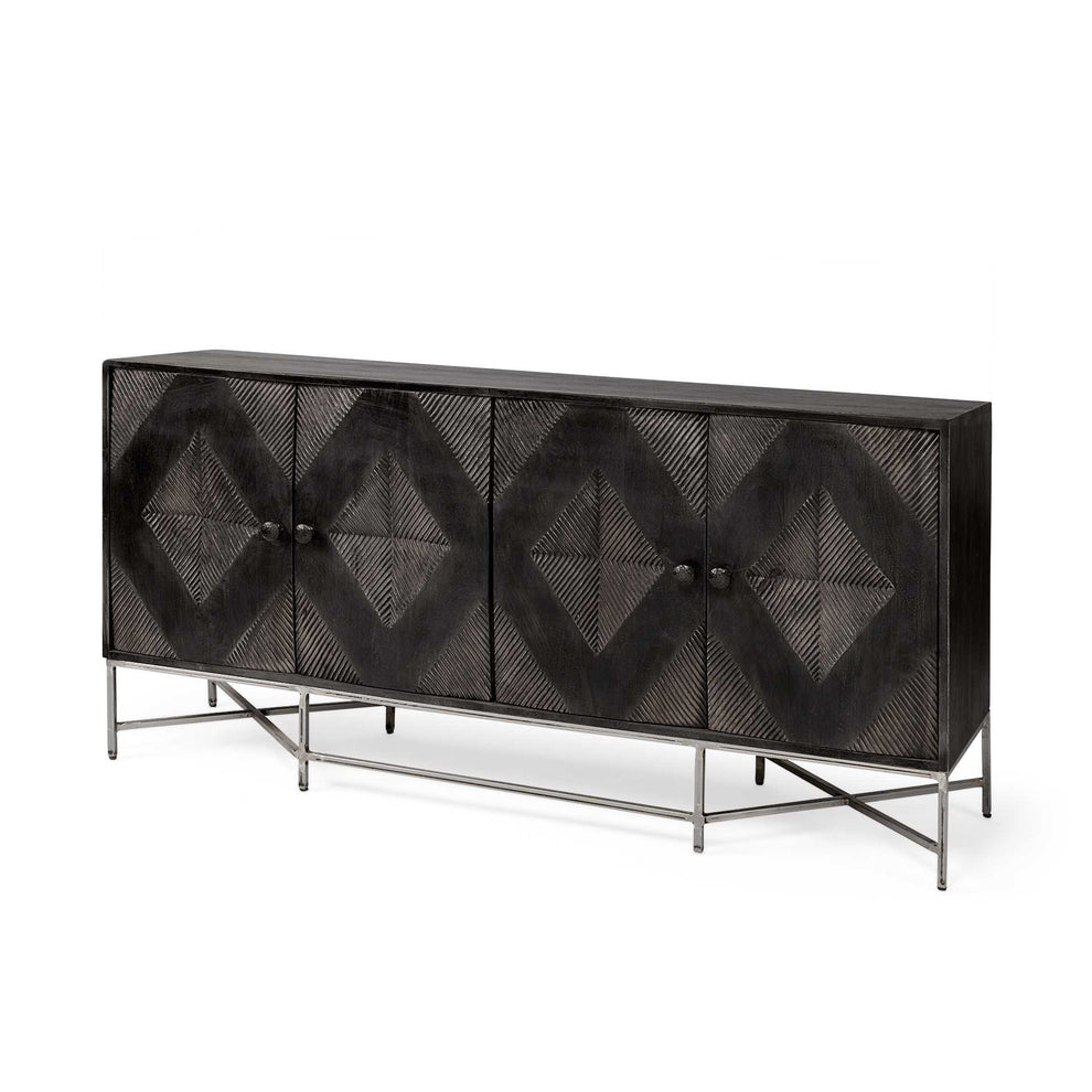Dark Brown Solid Mango Wood Finish Sideboard With 4 Cabinet Doors By Homeroots - 380241 | Cabinets | Modishstore - 2