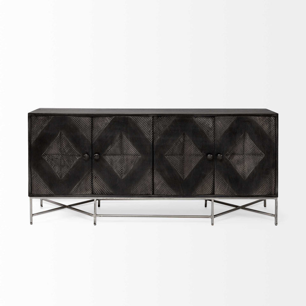 Dark Brown Solid Mango Wood Finish Sideboard With 4 Cabinet Doors By Homeroots - 380241 | Cabinets | Modishstore - 3