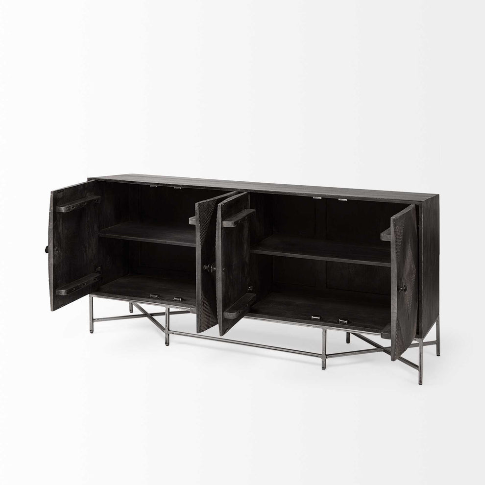 Dark Brown Solid Mango Wood Finish Sideboard With 4 Cabinet Doors By Homeroots - 380241 | Cabinets | Modishstore - 4