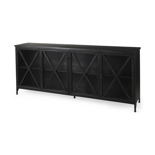 Black Solid Metallic Bronze Finish Sideboard With 4 Glass Cabinet Doors By Homeroots | Cabinets | Modishstore