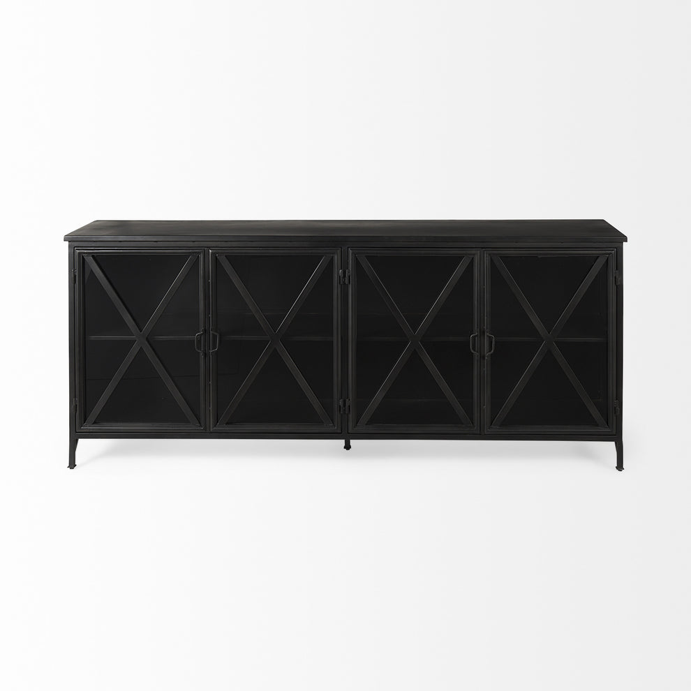 Black Solid Metallic Bronze Finish Sideboard With 4 Glass Cabinet Doors By Homeroots | Cabinets | Modishstore - 2