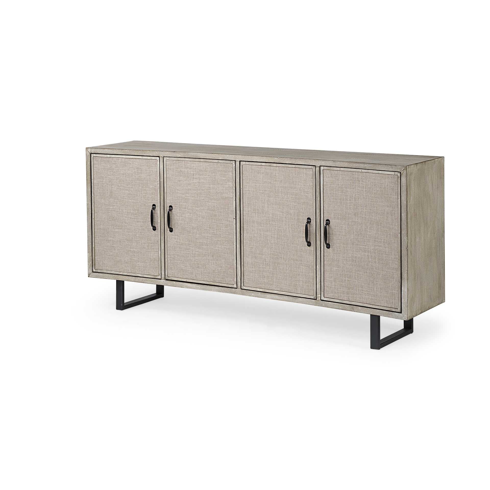 Light Brown Solid Wood Sideboard With 4 Fabric Covered Cabinet Doors By Homeroots | Cabinets | Modishstore