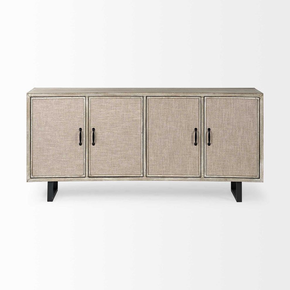 Light Brown Solid Wood Sideboard With 4 Fabric Covered Cabinet Doors By Homeroots | Cabinets | Modishstore - 2