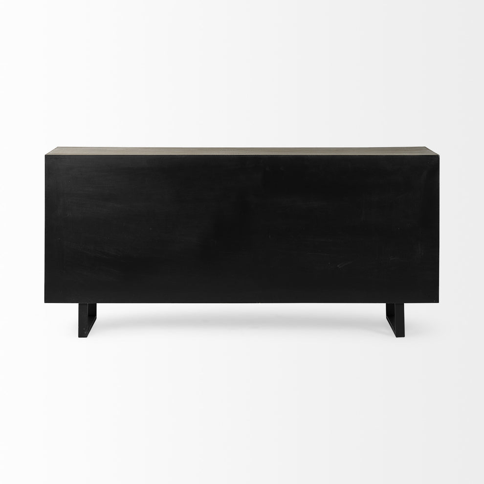 Light Brown Solid Wood Sideboard With 4 Fabric Covered Cabinet Doors By Homeroots | Cabinets | Modishstore - 4