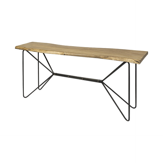 Light Brown Live Edge Solid Acacia Wood Console Table With Black Matte Iron Frame By Homeroots