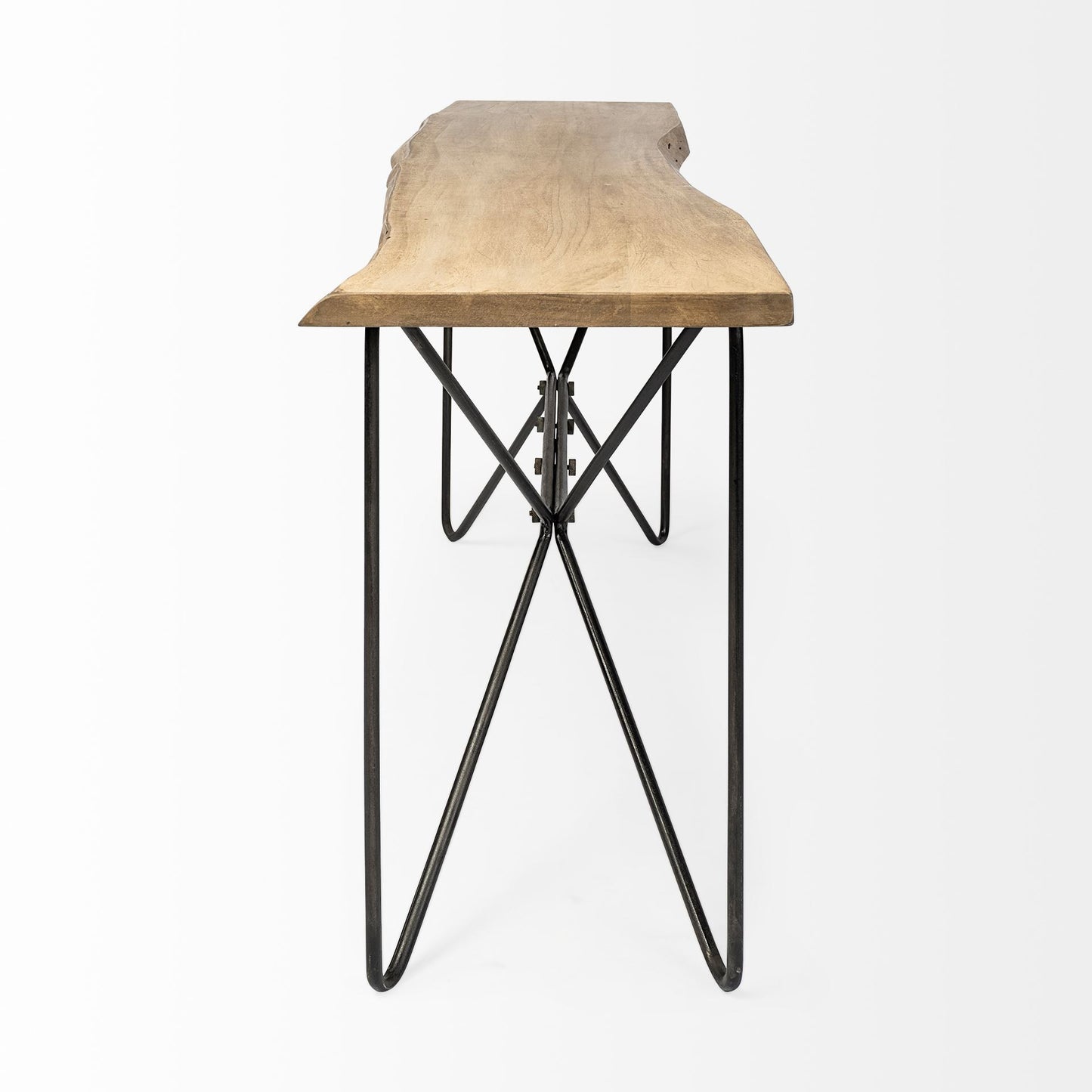 Light Brown Live Edge Solid Acacia Wood Console Table With Black Matte Iron Frame By Homeroots | Console Tables | Modishstore - 3