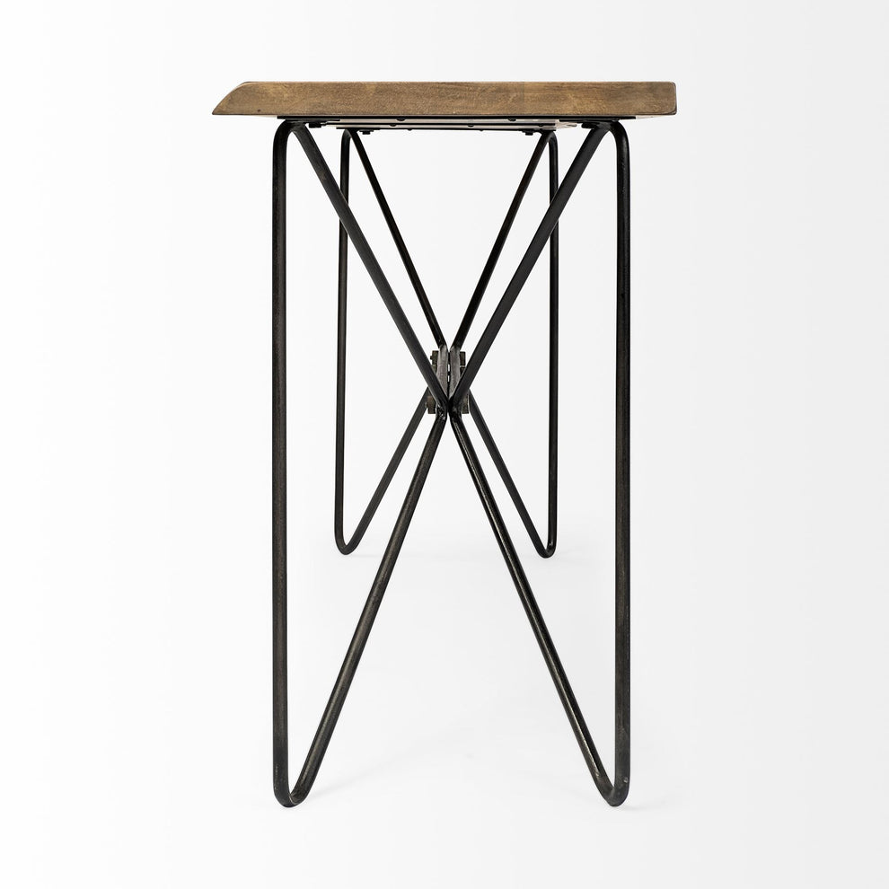 Light Brown Live Edge Solid Acacia Wood Console Table With Black Matte Iron Frame By Homeroots | Console Tables | Modishstore - 4