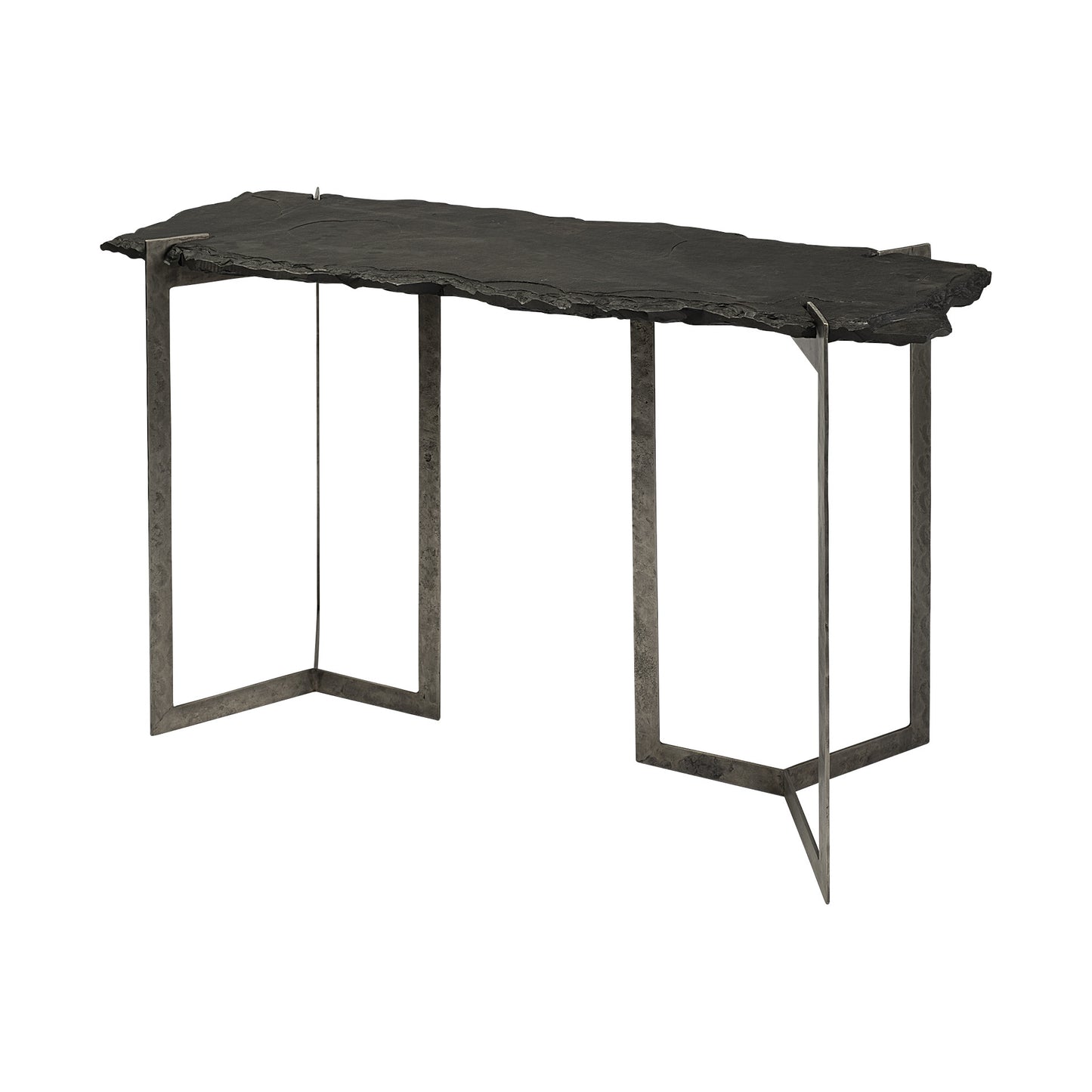 Rectangular Black Live Edge Slate Console Table With Double Pedestal Base By Homeroots | Console Tables | Modishstore