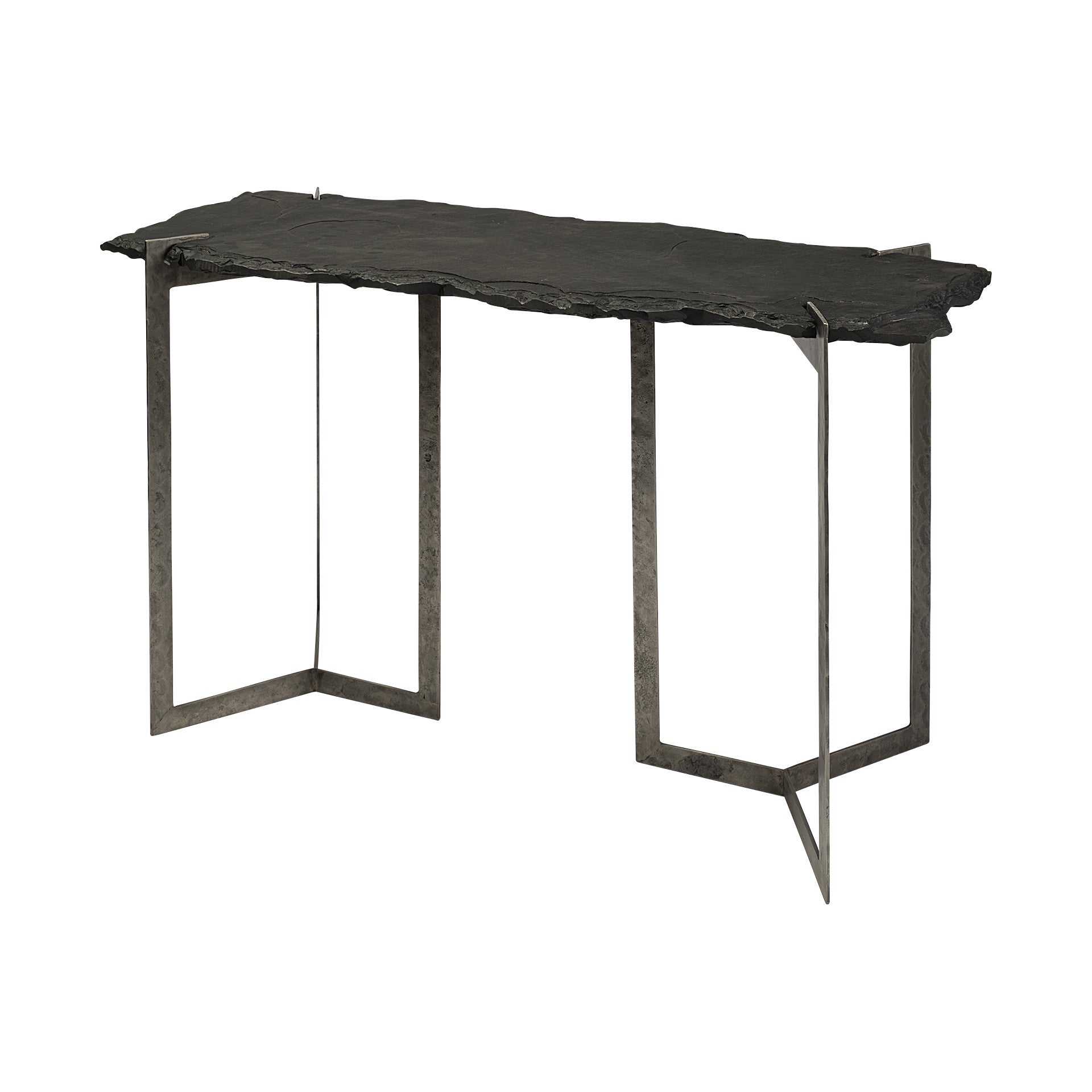 Rectangular Black Live Edge Slate Console Table With Double Pedestal Base By Homeroots | Console Tables | Modishstore