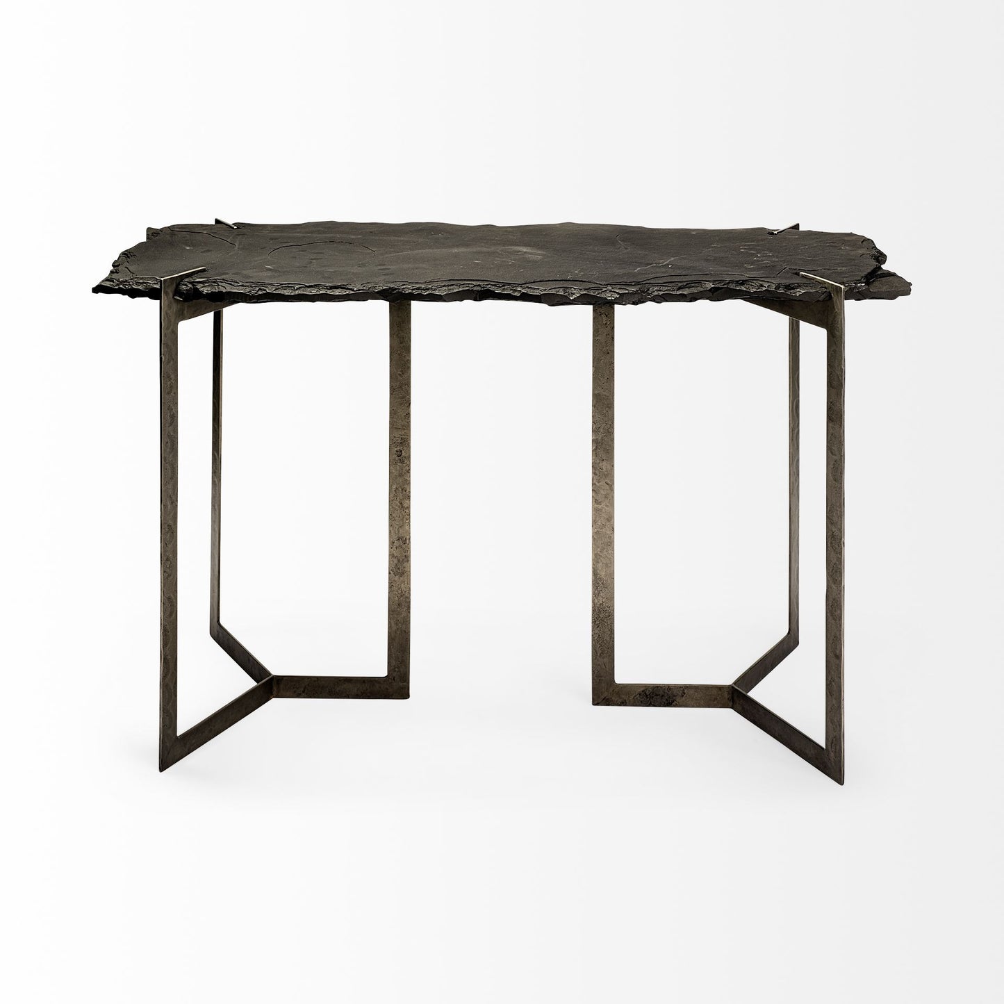 Rectangular Black Live Edge Slate Console Table With Double Pedestal Base By Homeroots | Console Tables | Modishstore - 2