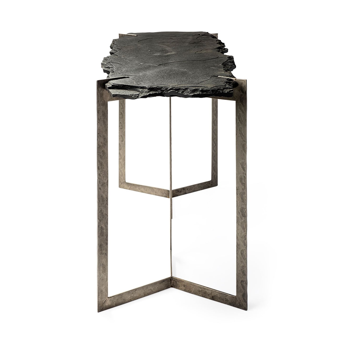 Rectangular Black Live Edge Slate Console Table With Double Pedestal Base By Homeroots | Console Tables | Modishstore - 3