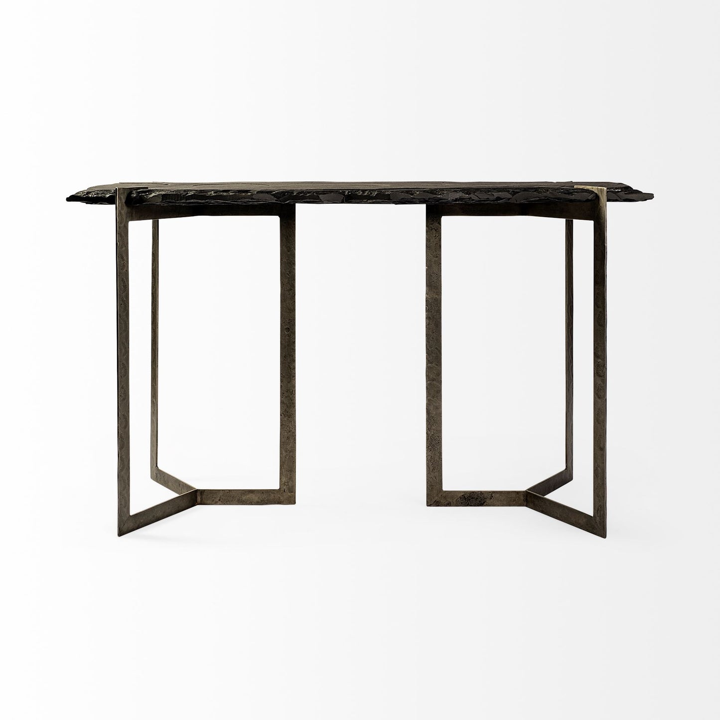 Rectangular Black Live Edge Slate Console Table With Double Pedestal Base By Homeroots