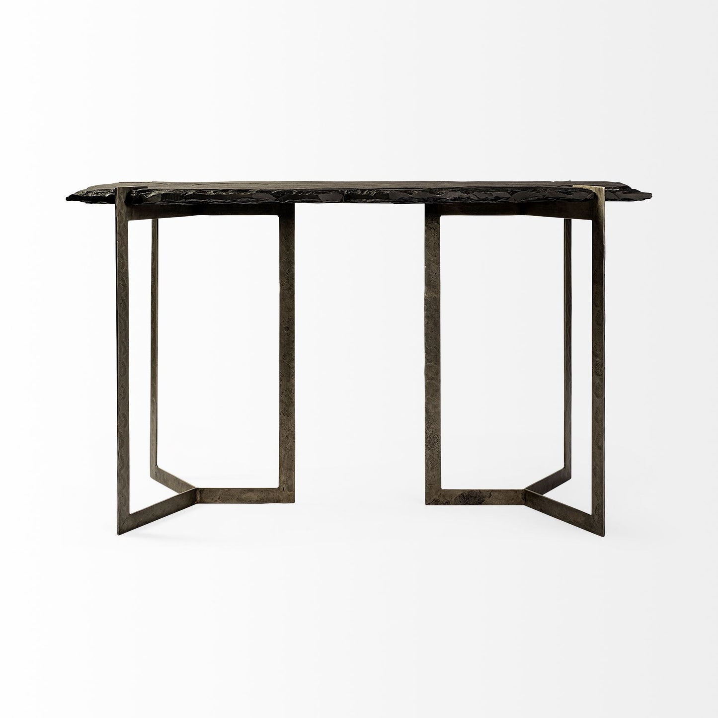 Rectangular Black Live Edge Slate Console Table With Double Pedestal Base By Homeroots | Console Tables | Modishstore - 4