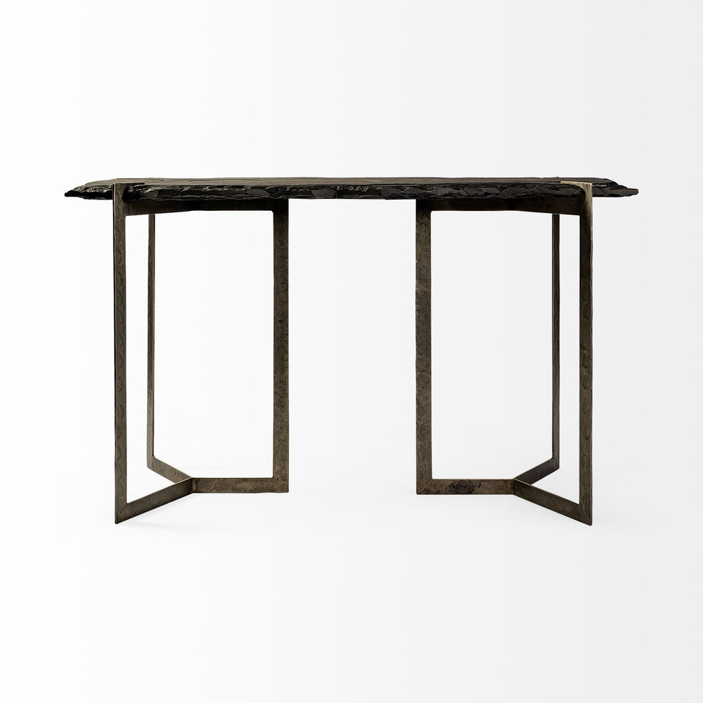 Rectangular Black Live Edge Slate Console Table With Double Pedestal Base By Homeroots | Console Tables | Modishstore - 4