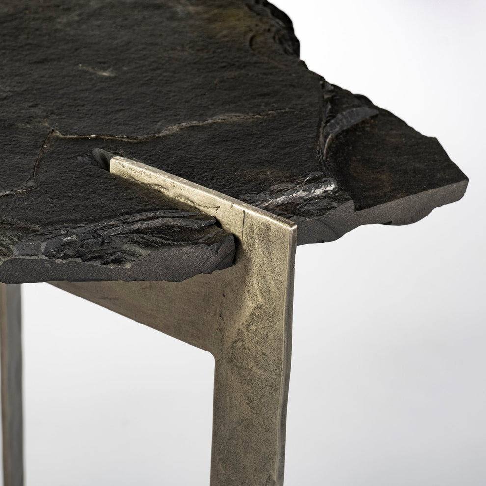 Rectangular Black Live Edge Slate Console Table With Double Pedestal Base By Homeroots | Console Tables | Modishstore - 6