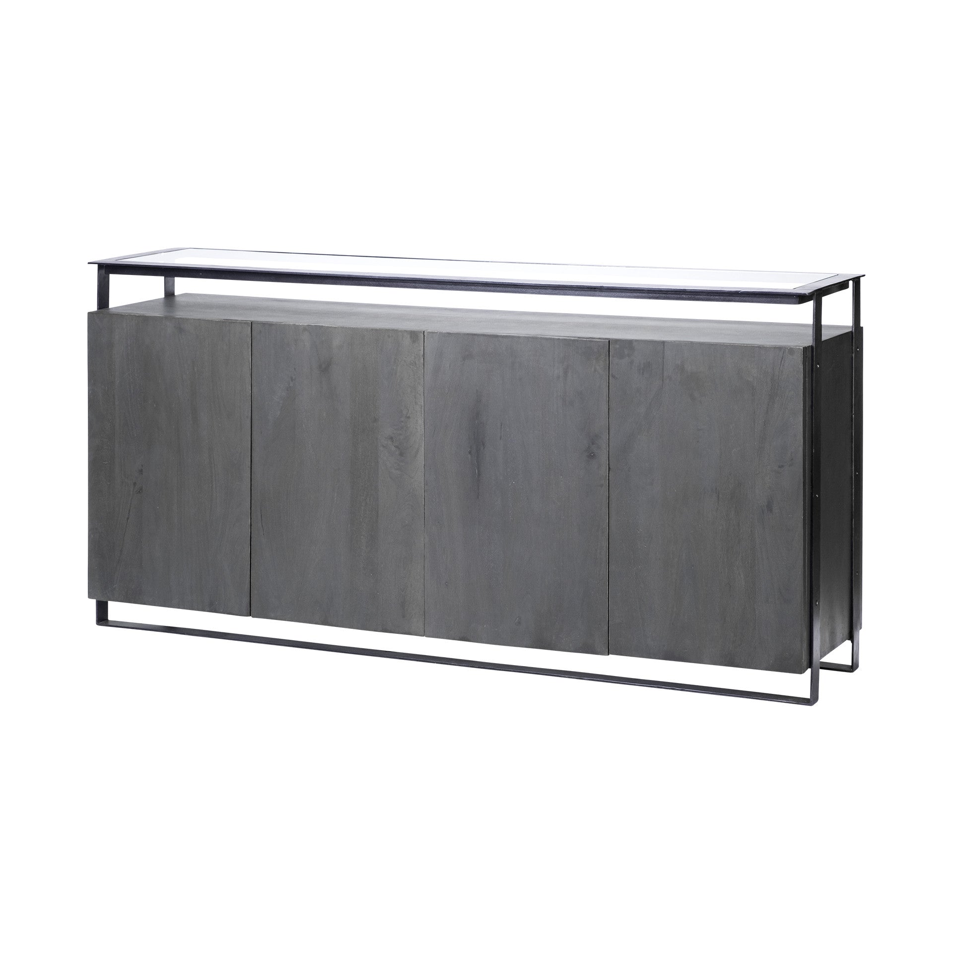 Glass Top Gray 4 Solid Wood Cabinets Metal Frame Sideboard By Homeroots | Cabinets | Modishstore