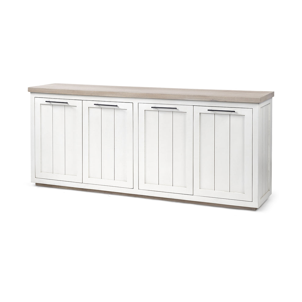 Brown Solid Mango Wood Top & White Frame Sideboard With 4 Cabinet Doors By Homeroots | Cabinets | Modishstore - 2