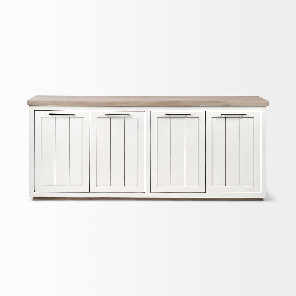 Brown Solid Mango Wood Top & White Frame Sideboard With 4 Cabinet Doors By Homeroots | Cabinets | Modishstore - 3