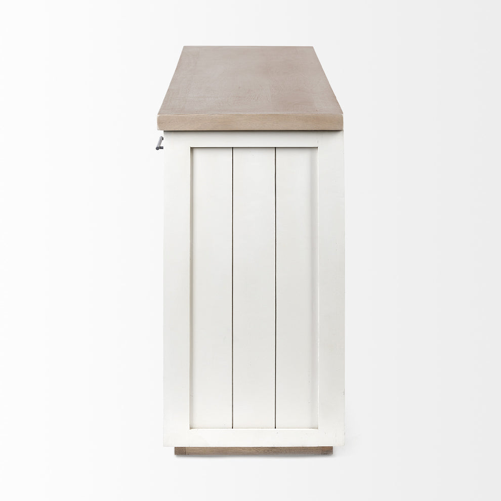 Brown Solid Mango Wood Top & White Frame Sideboard With 4 Cabinet Doors By Homeroots | Cabinets | Modishstore - 4