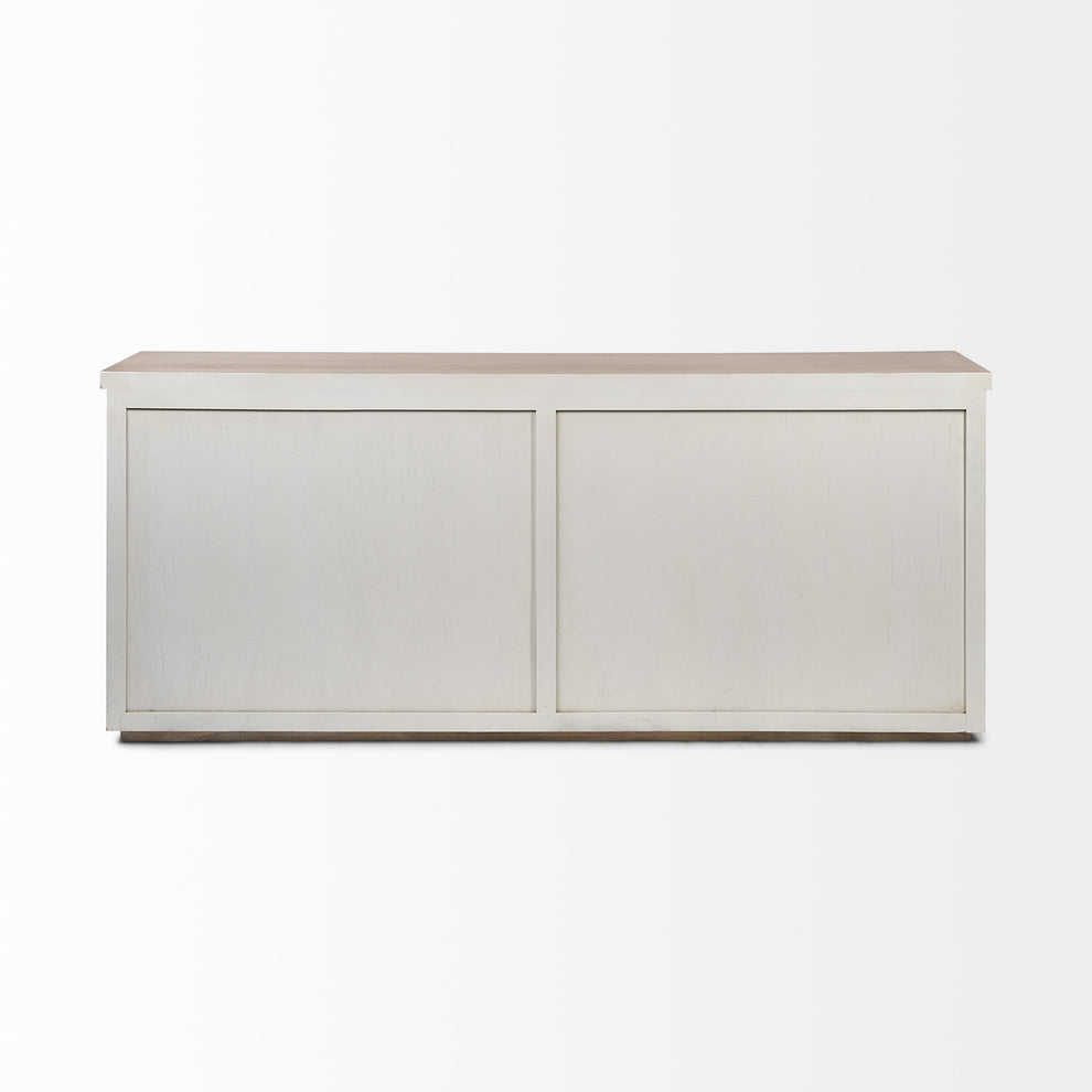 Brown Solid Mango Wood Top & White Frame Sideboard With 4 Cabinet Doors By Homeroots | Cabinets | Modishstore - 5