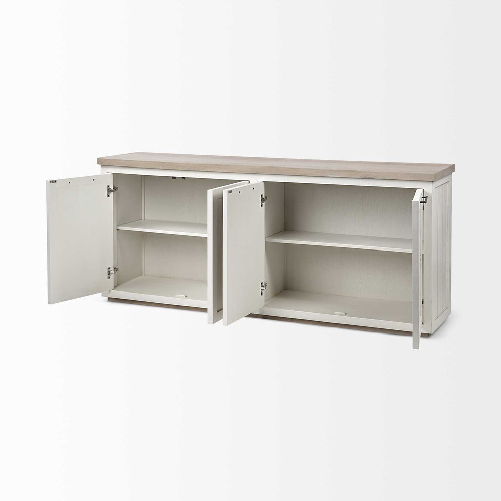 Brown Solid Mango Wood Top & White Frame Sideboard With 4 Cabinet Doors By Homeroots | Cabinets | Modishstore - 6